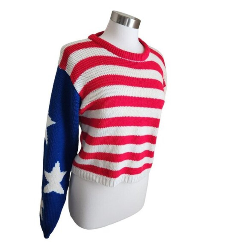 VTG 80s 90s One Step Up Women’s Small Knit Sweater America Flag Patriotic